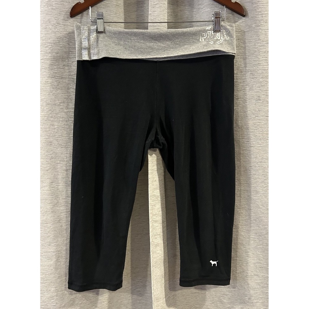 Y2K Victorias Secret PINK 2015 fold over black yoga leggings capris cropped L
